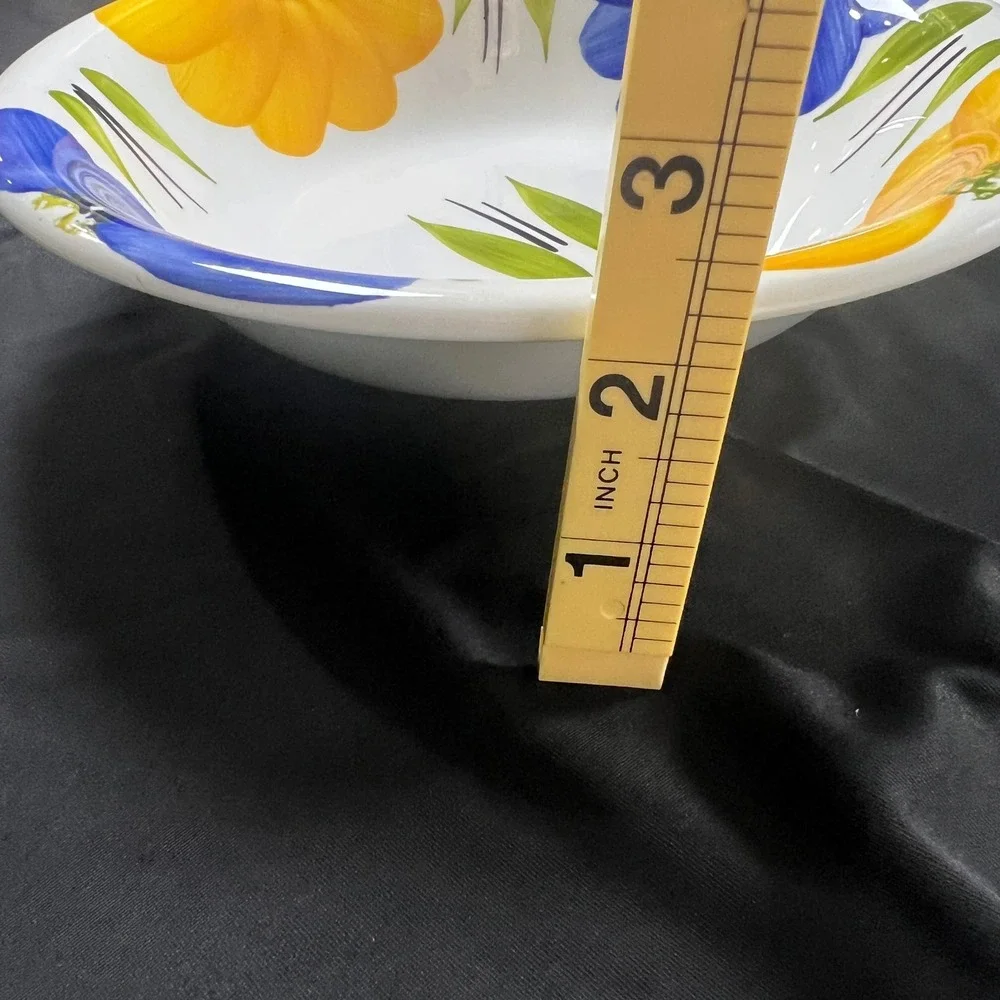 Maxam Italy Hand Painted Floral Pasta Bowl Blue Yellow White Ceramic 9 Inch